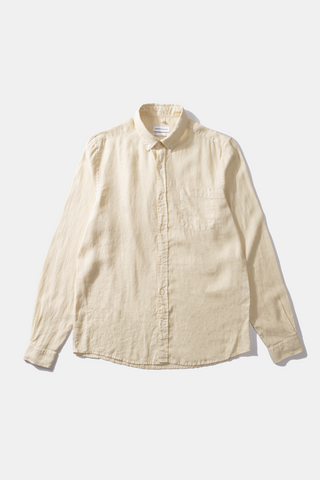 Edmmond Studios - Long Sleeve Button Down Collar Linen Shirt in Biege