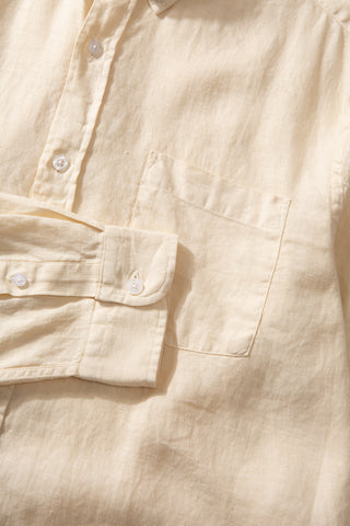 Edmmond Studios - Long Sleeve Button Down Collar Linen Shirt in Biege