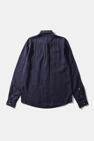 Edmmond Studios - Long Sleeve Button Down Collar Linen Shirt in Navy