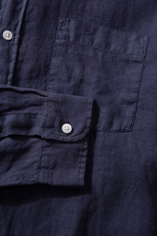 Edmmond Studios - Long Sleeve Button Down Collar Linen Shirt in Navy